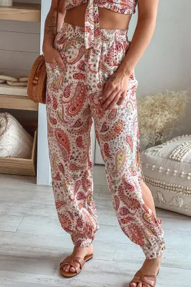 Pink Printed Pants With Side Slits